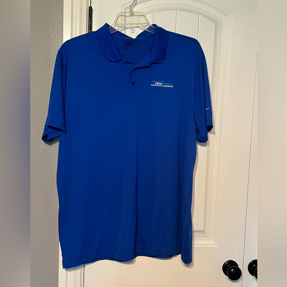 Disney Parks royal blue Test Track polo